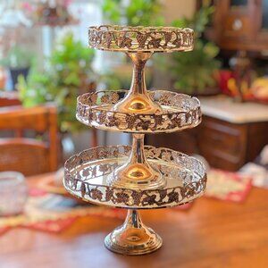 Godinger Mirrored Cake Stand Set of 3 Vintage Stackable Wedding Special Occasion
